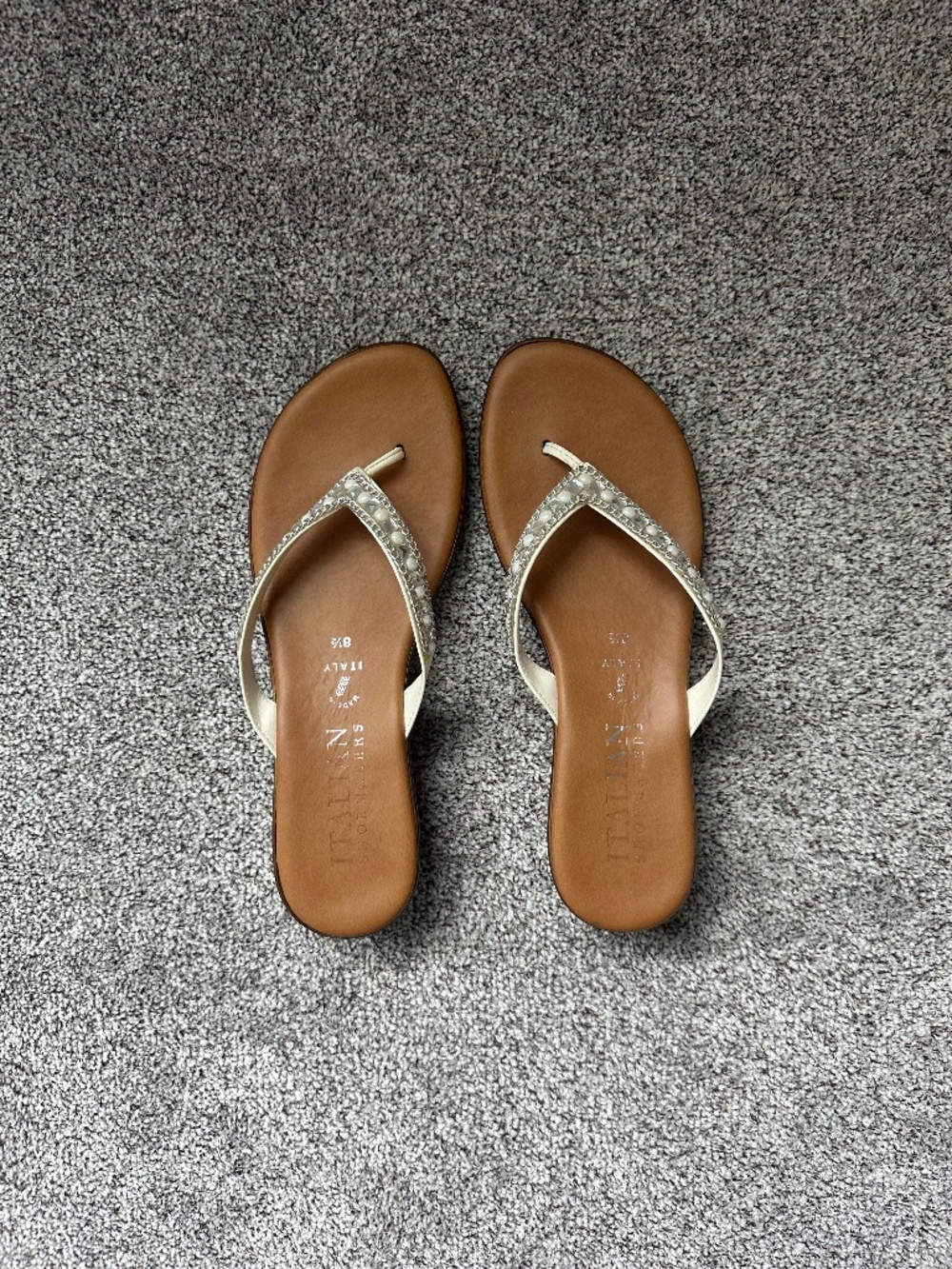 Italian Shoemakers White Beaded Wedge Sandal Size 8.5